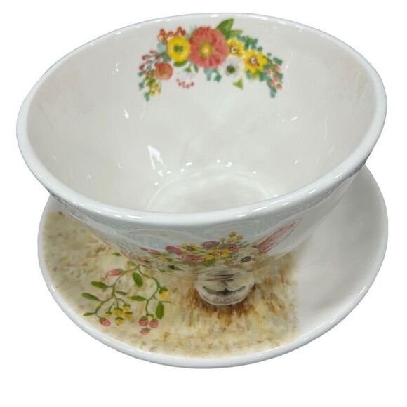 Grace Fine Ceramic Home Easter Animal & Flower Print Plate & Bowl 4Pc Set OS - Picture 5 of 11